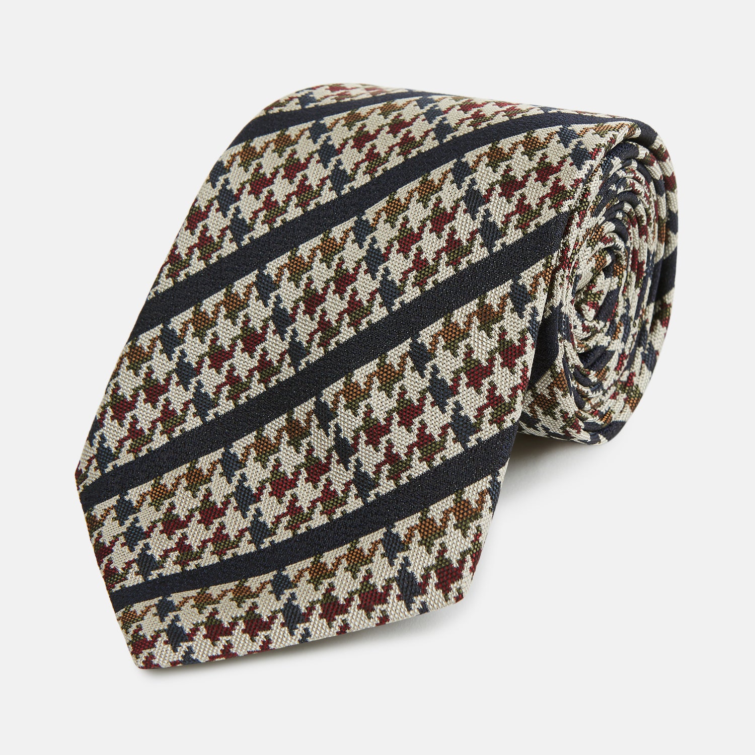 View 1 of product Brown Houndstooth Stripe Silk Tie