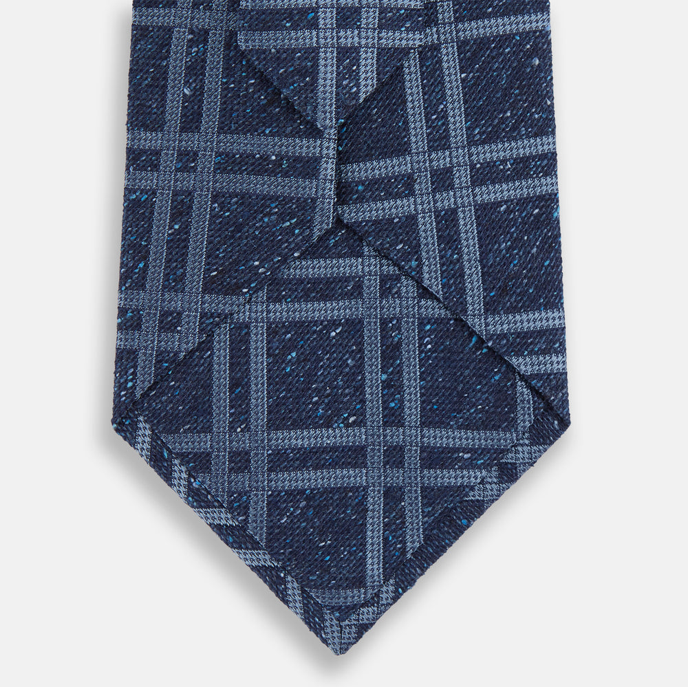 Navy Bold Double Check Silk Tie