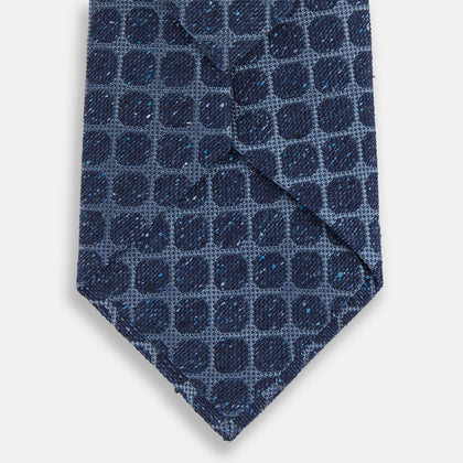 Navy Grid Silk Tie Image 2