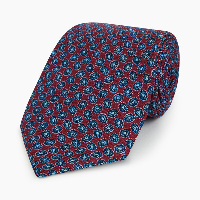 Blue and Red Floral Foulard Printed Silk Tie Image 4