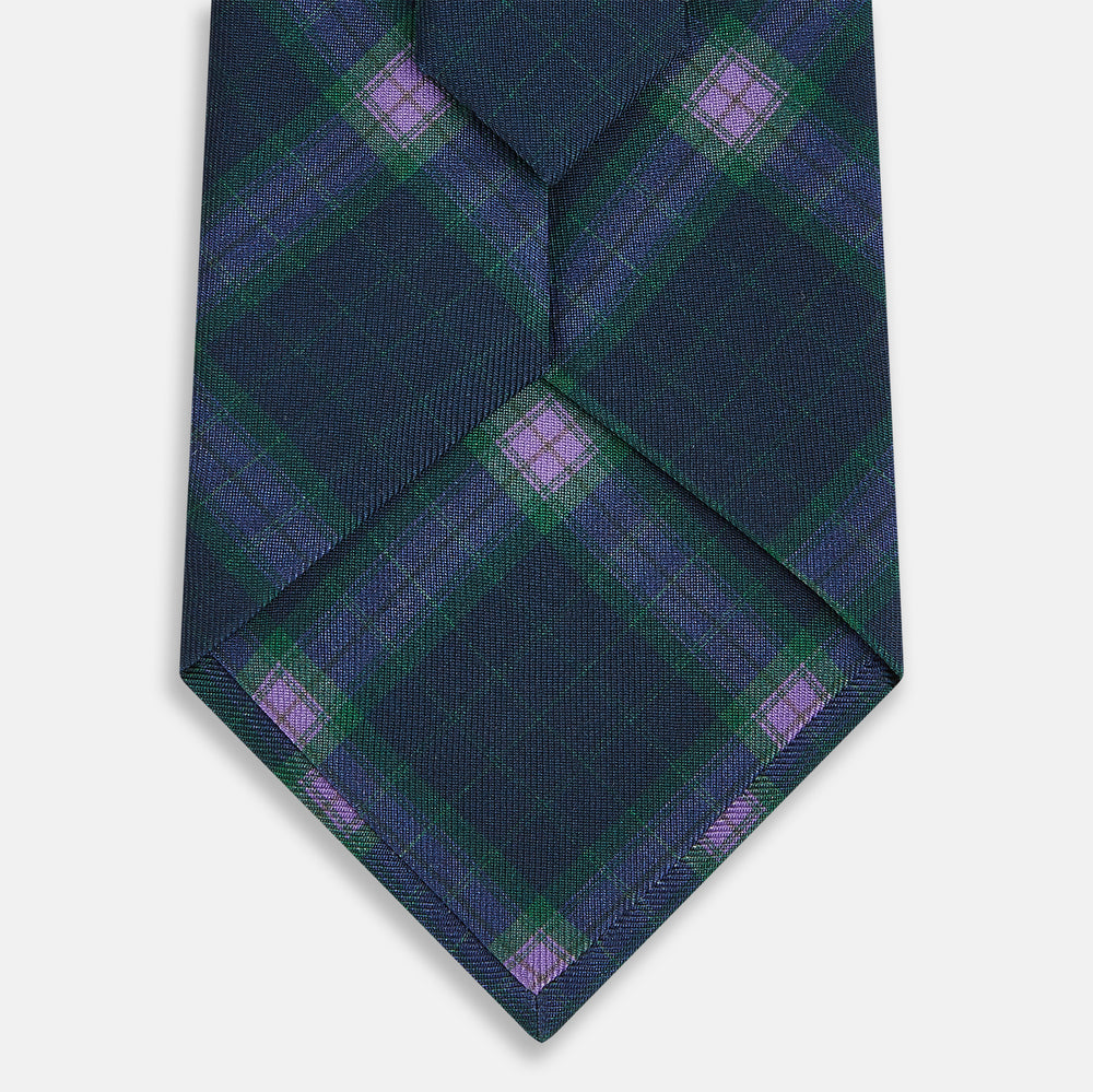 PURPLE AND GREEN CHECKED SILK TIE OS