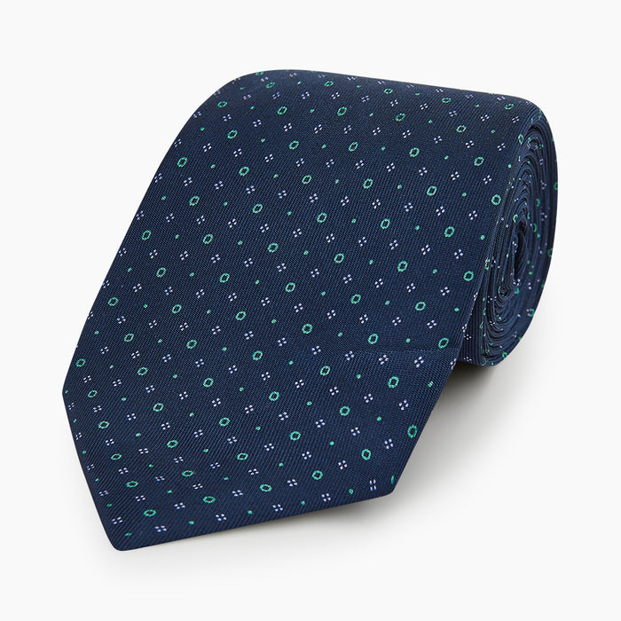 Dark Navy Geometric Pin-Dot Printed Silk Tie Image 4