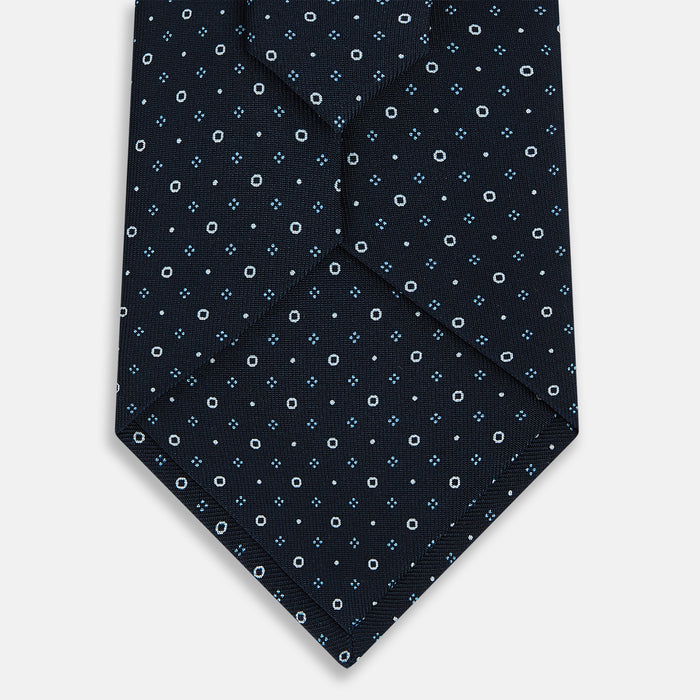 Navy Blue Geometric Pin-Dot Printed Silk Tie Image 2