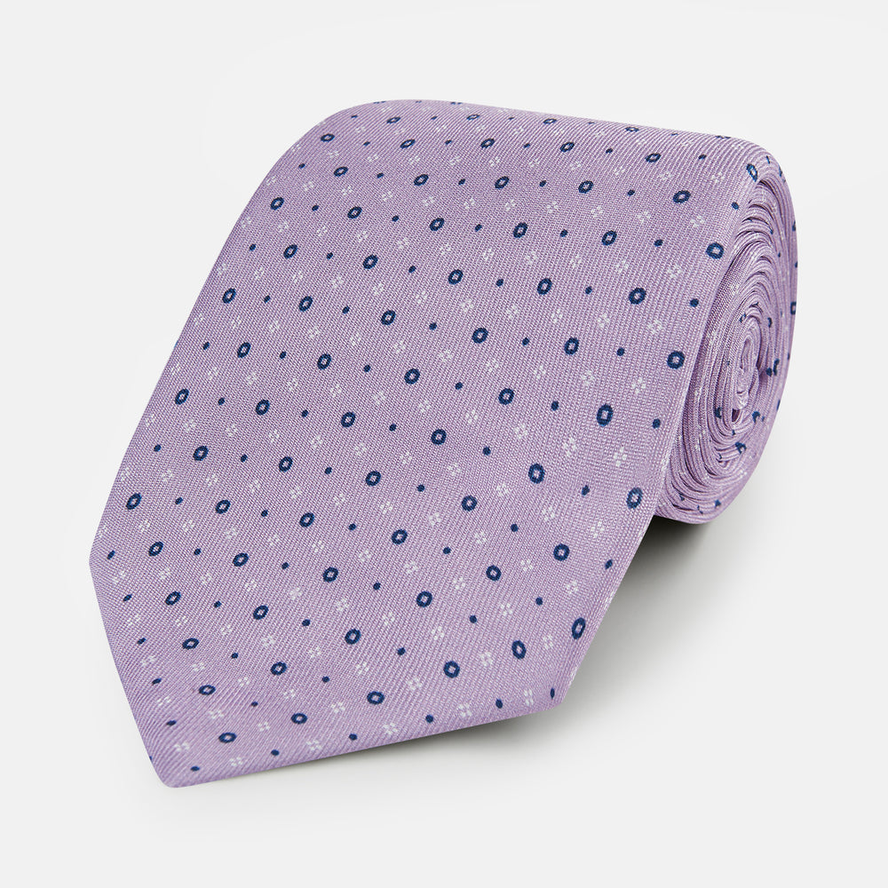 Lilac Geometric Pin-Dot Silk Tie OS