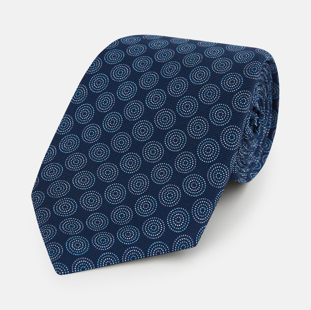 TIES 9.5CM MULTI CIRCLS PRINTED SILK SUPER DRK NVY OS