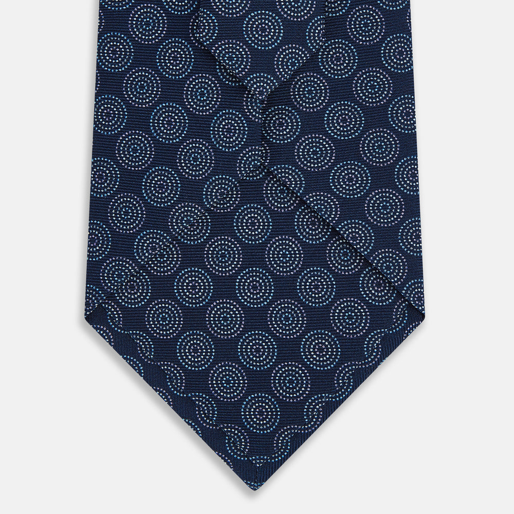 TIES 9.5CM MULTI CIRCLS PRINTED SILK SUPER DRK NVY OS