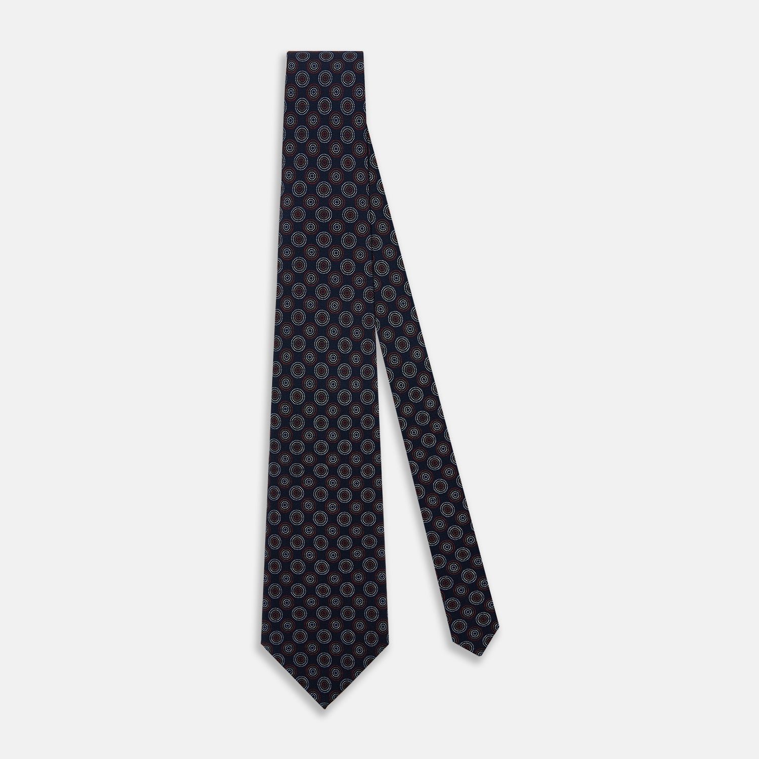 View 2 of product Navy Dotted Roundel Patterned Silk Tie OS