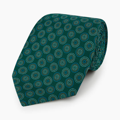 Forest Green Dotted Roundel Printed Silk Tie Image 4