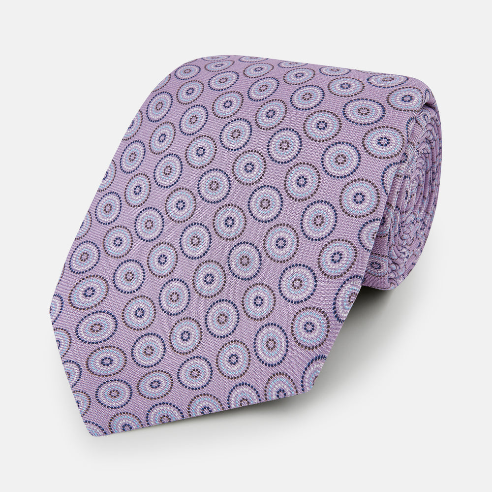 Lilac Dotted Roundel Patterned Silk Tie OS