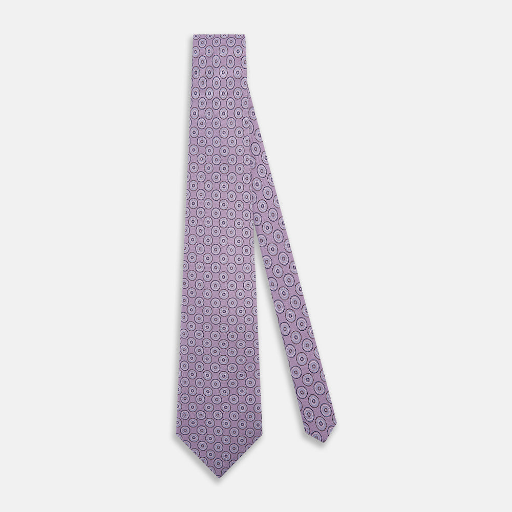 Lilac Dotted Roundel Patterned Silk Tie OS