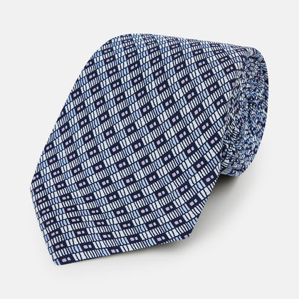 Pale Blue Hatched-Rectangle Neats Silk Tie