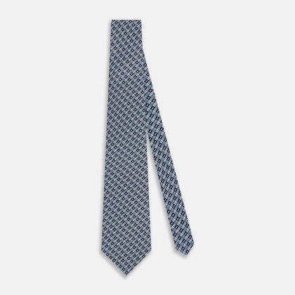 Pale Blue Hatched-Rectangle Neats Silk Tie Image 1