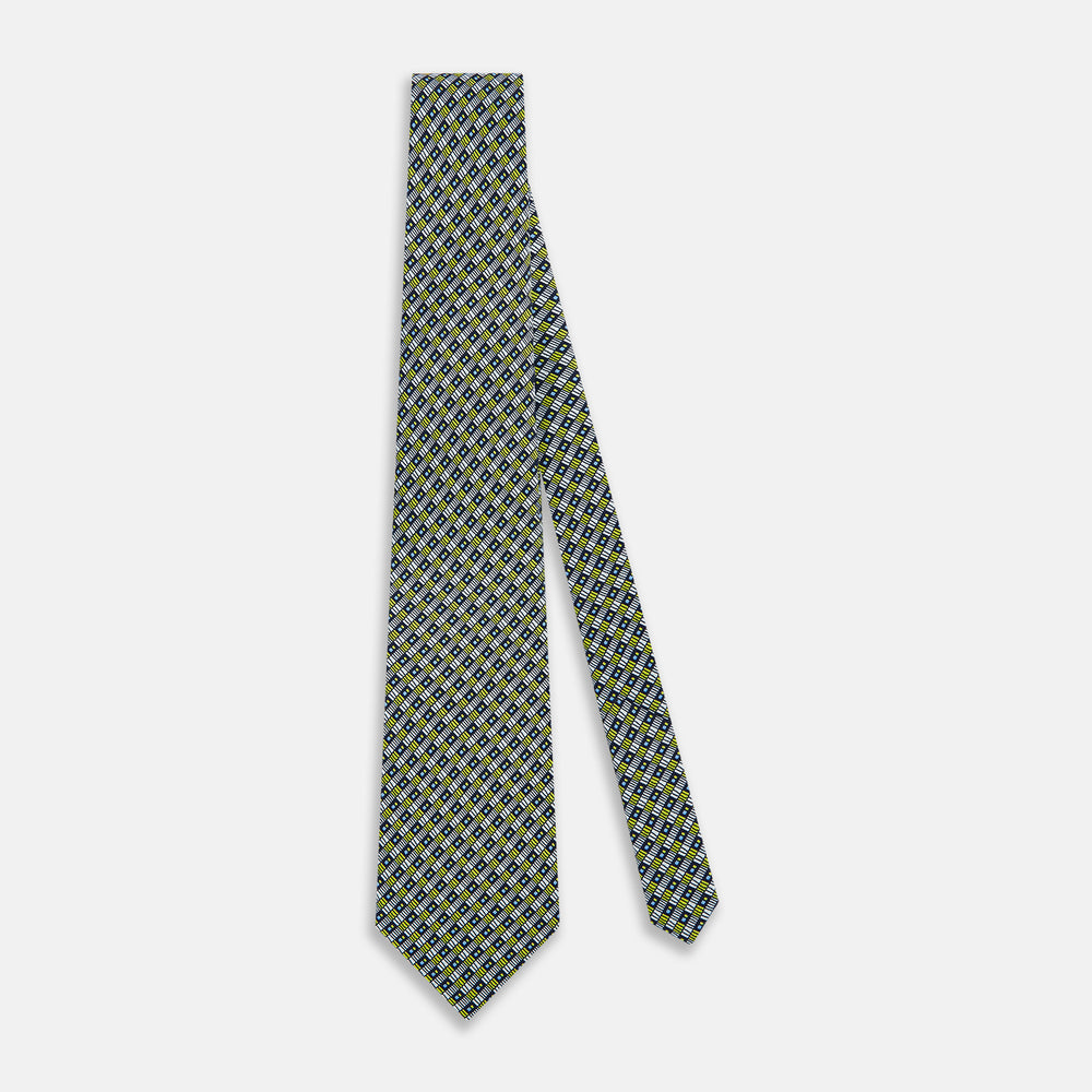 Chartreuse Hatched Mosaic Printed Silk Tie OS