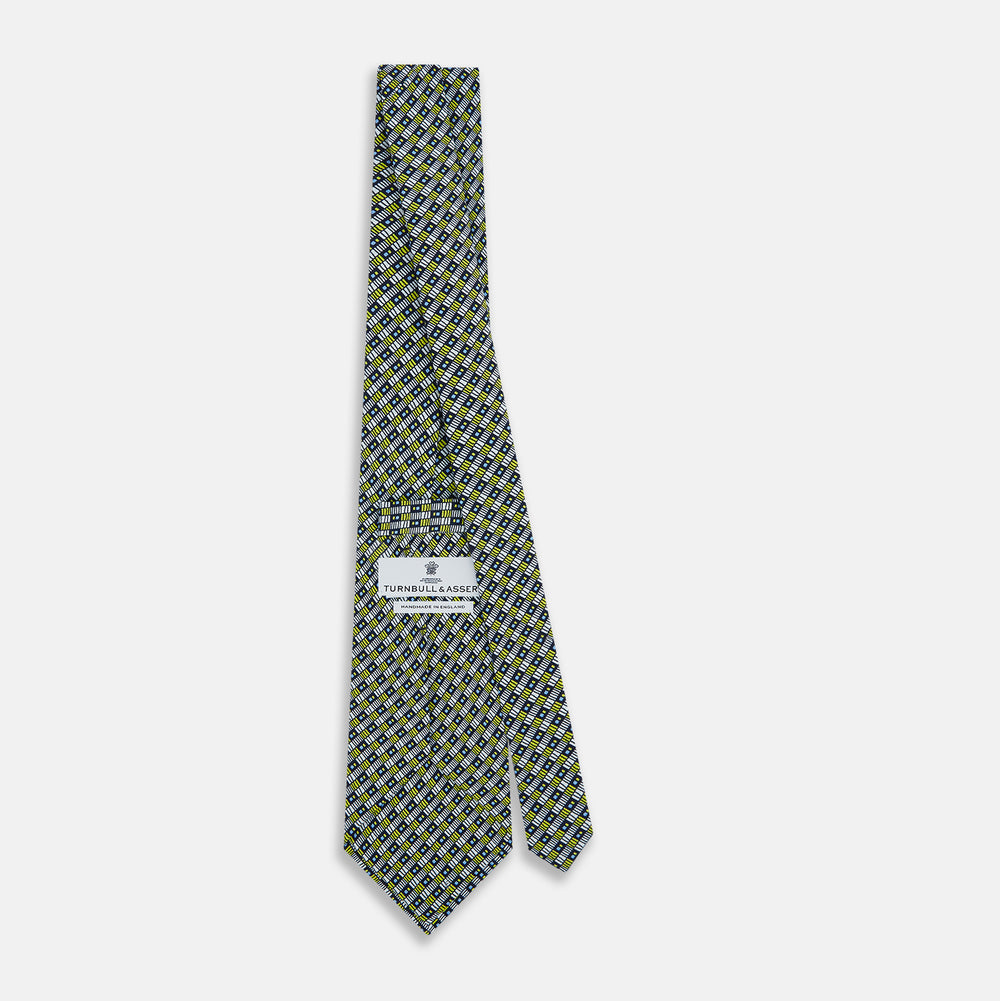 Chartreuse Hatched Mosaic Printed Silk Tie OS
