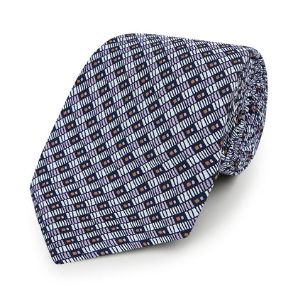 Lilac Hatched-Rectangle Neats Silk Tie Image 4