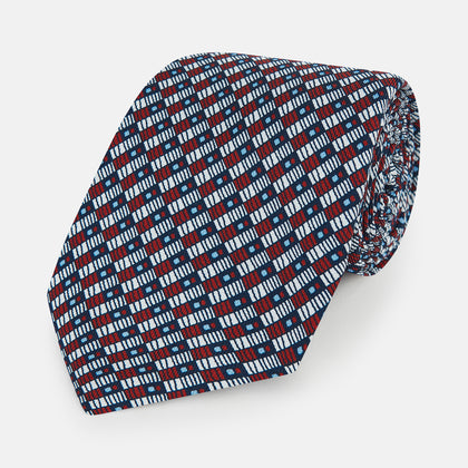 Red Hatched Mosaic Silk Tie