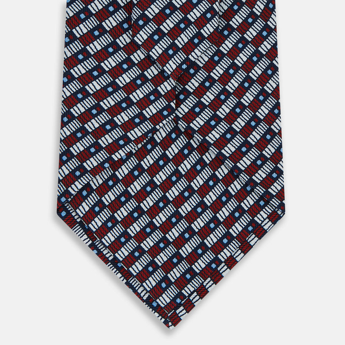 Red Hatched Mosaic Silk Tie Image 2