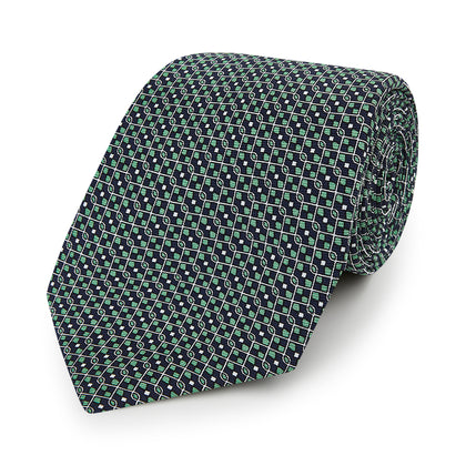 Kelly Green Geometric Lattice Damier Printed Silk Tie Image 2