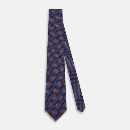 Red Geometric Lattice Damier Printed Silk Tie Image 1