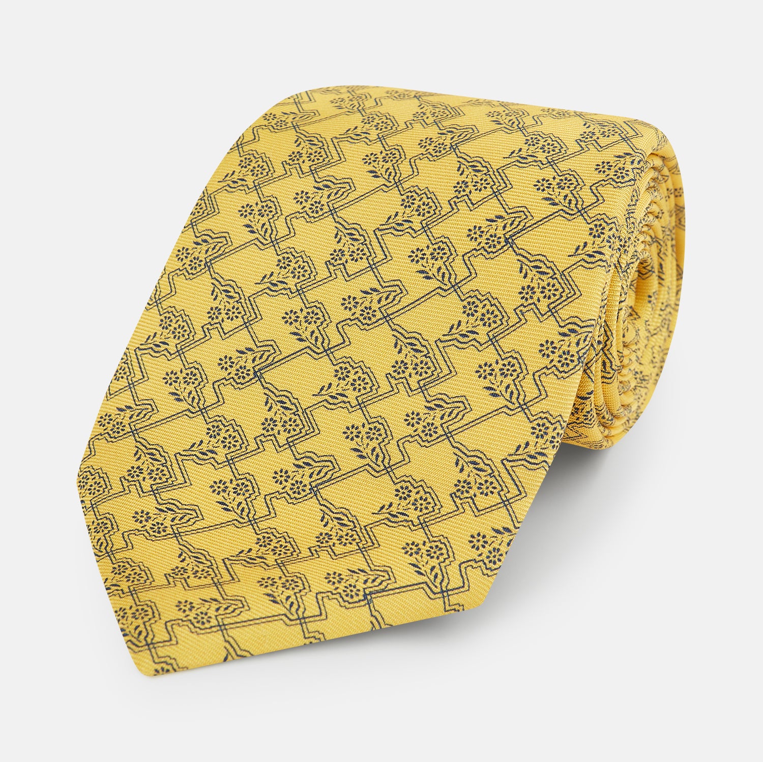 View 1 of product Yellow Floral Jigsaw Printed Silk Tie
