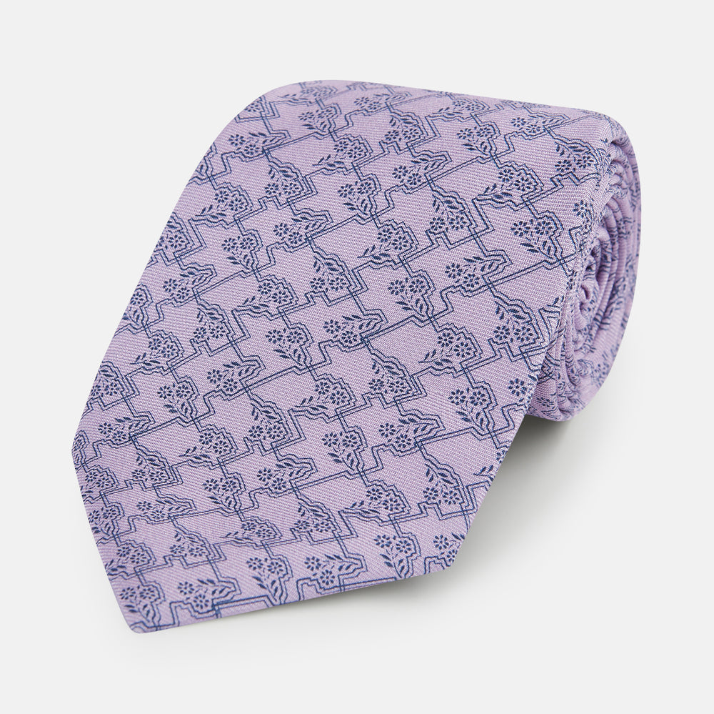TIES 9.5CM FLORAL JIGSAW PRINTED SILK LILAC OS