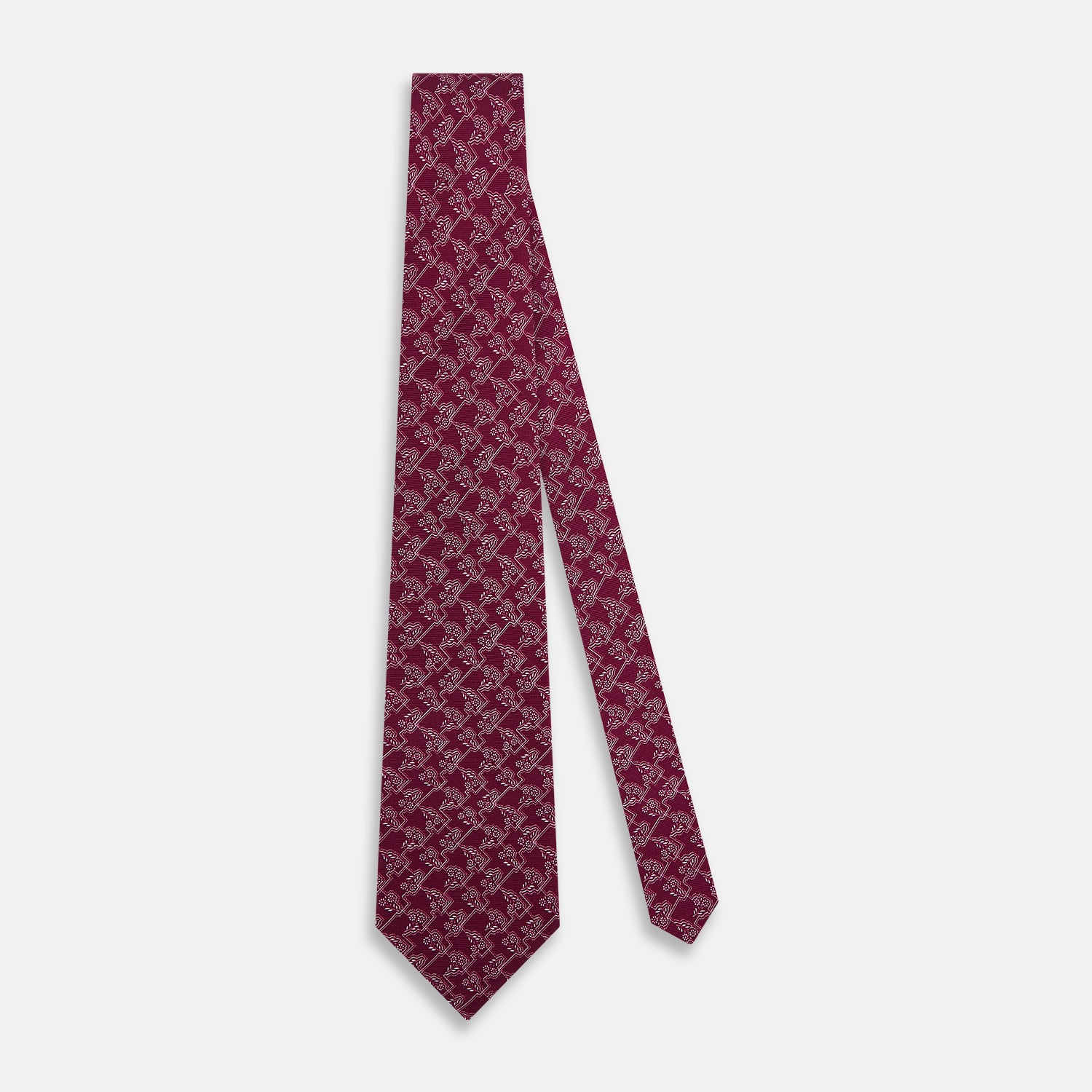 View 2 of product TIES 9.5CM FLORAL JIGSAW PRINTED SILK BURGUNDY OS