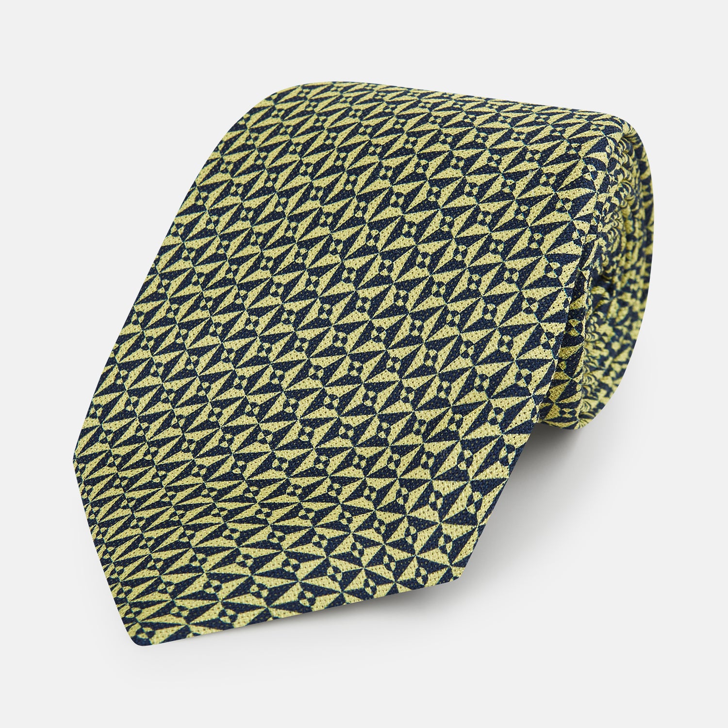 View 1 of product TIES 9.5CM LOZENGE PATTERN PRINT SILK BANANA OS