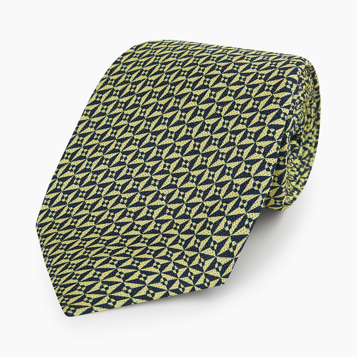 Yellow Geometric Pinwheel Printed Silk Tie Image 4