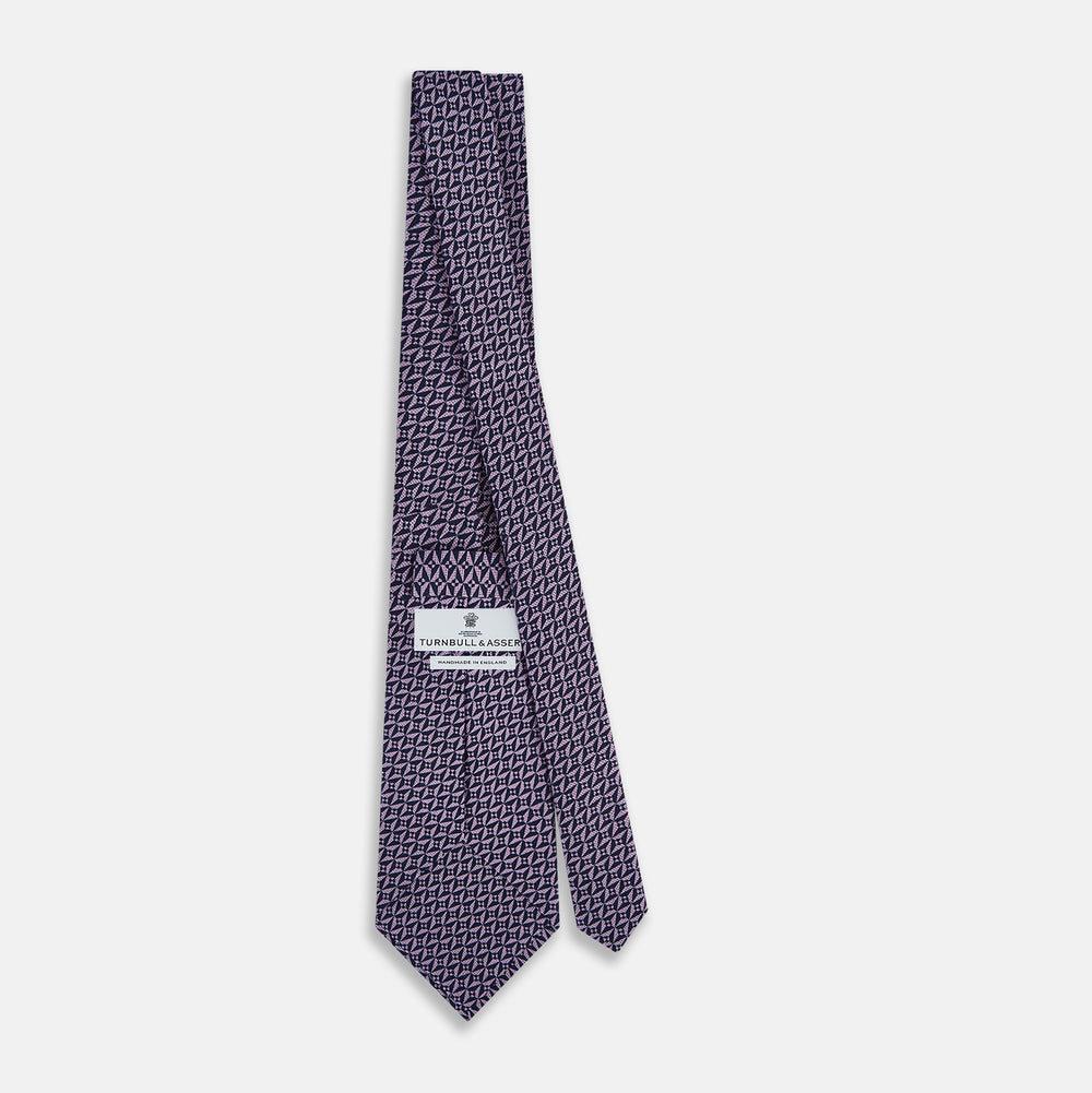 TIES 9.5CM LOZENGE PATTERNED PRINTED SILK PURPLE OS