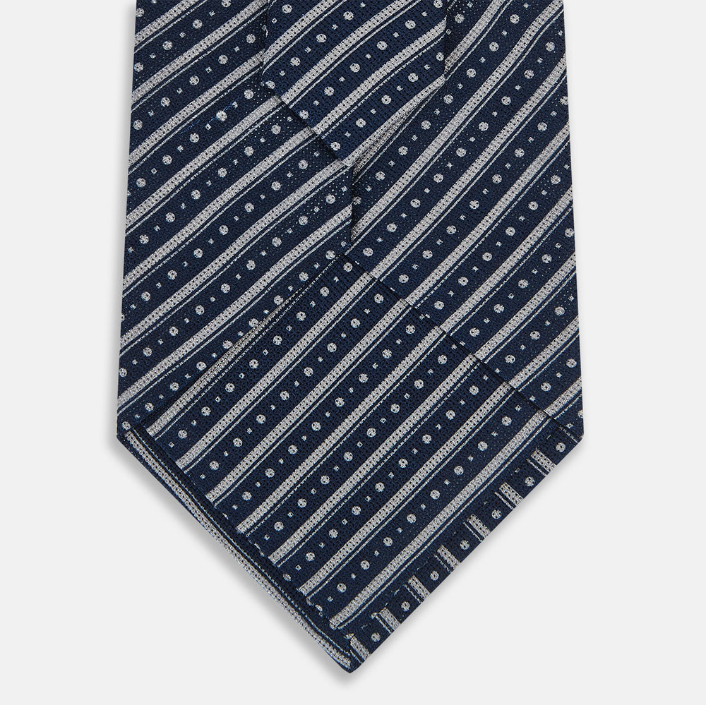 Ash Beaded Ticking Stripe Printed Silk Tie OS