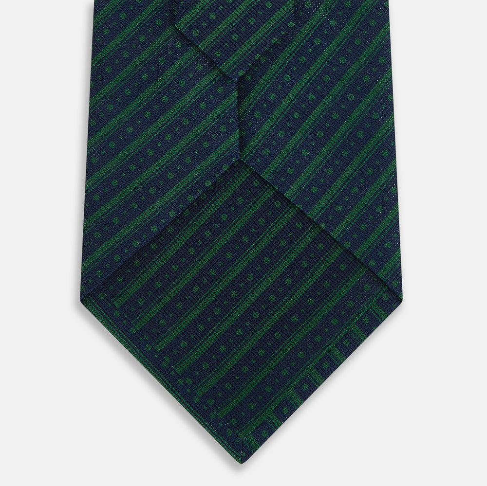 Forest Green Beaded Ticking Stripe Silk Tie
