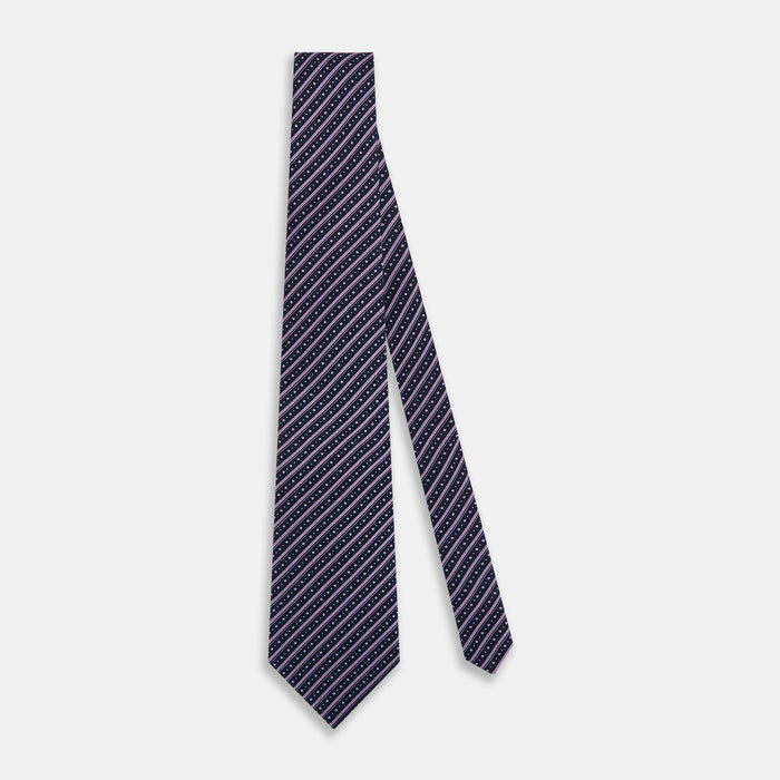 Lilac Beaded Ticking Stripe Printed Silk Tie Image 1