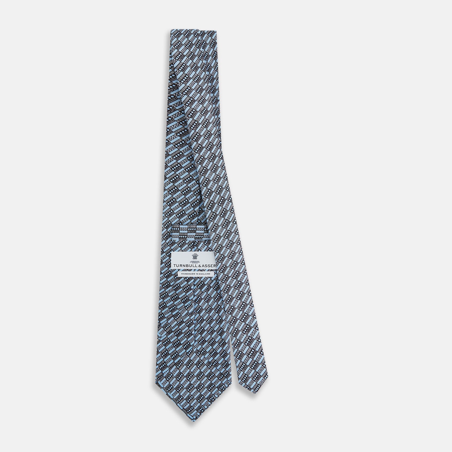 View 4 of product Light Blue Hatched Mosaic Printed Silk Tie OS