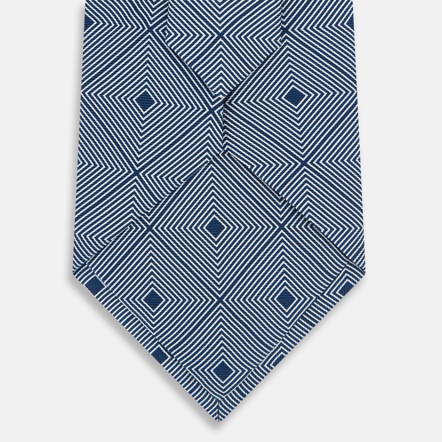 View 3 of product White and Navy Concentric Diamond Printed Silk Tie OS