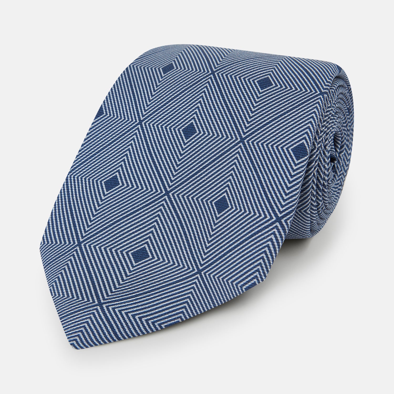 View 1 of product Pale Blue and Navy Concentric Diamond Printed Silk Tie OS
