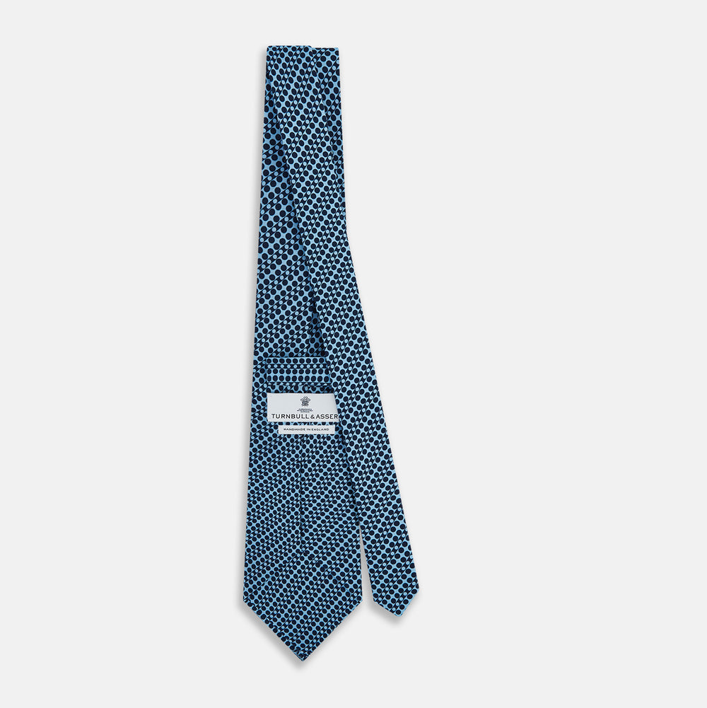 TIES 9.5CM CIRCLES AND STRIPE PRINTED SILK BLUE OS