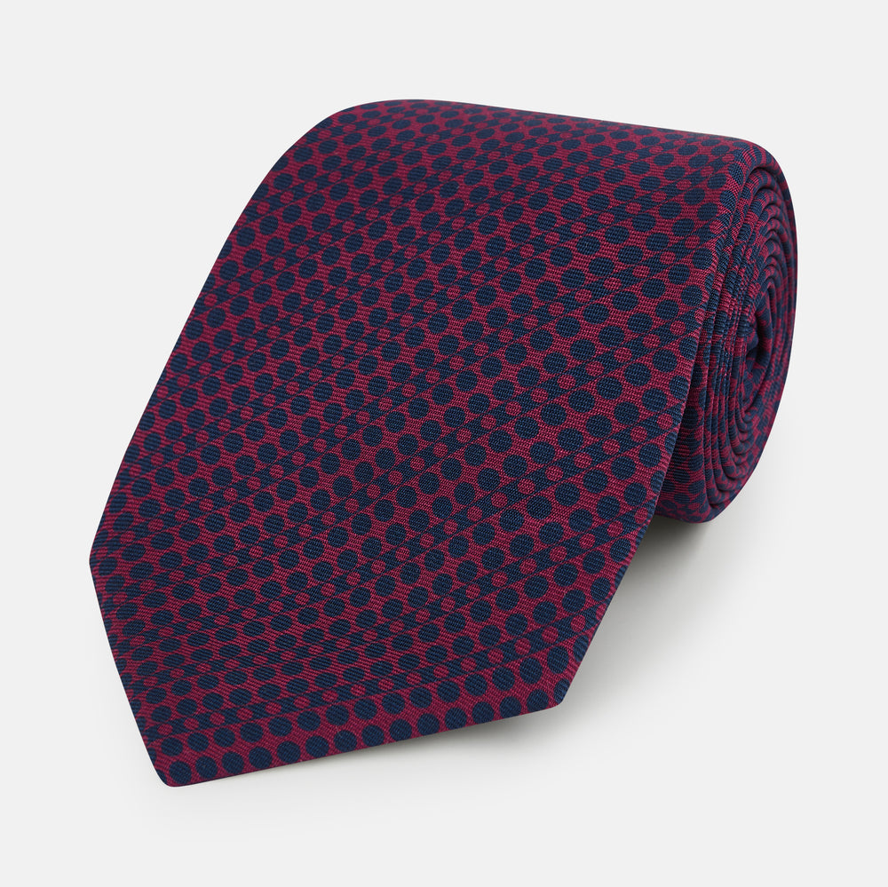 TIES 9.5CM CIRCLES AND STRIPE PRT SILK BURGUNDY OS
