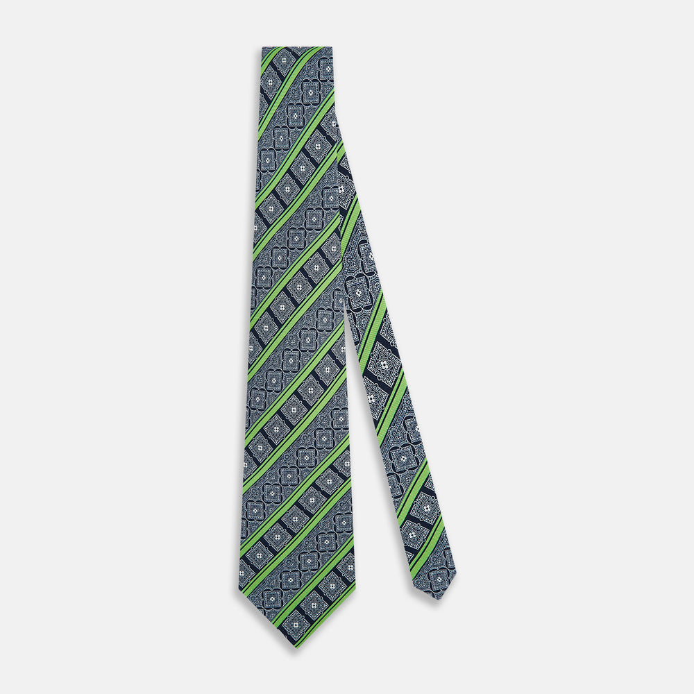 TIES 9.5CM TILE AND STRP PRT SILK SUPER DARK NAVY OS