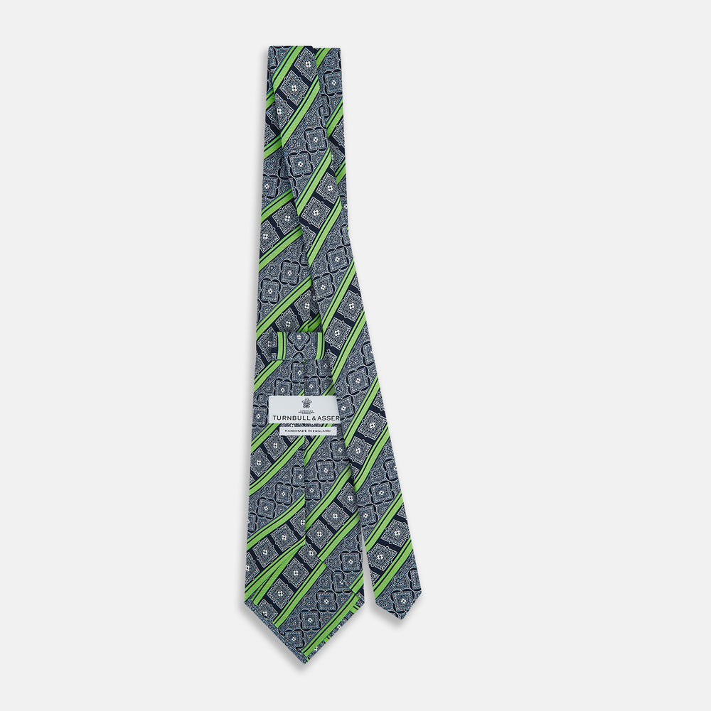 TIES 9.5CM TILE AND STRP PRT SILK SUPER DARK NAVY OS