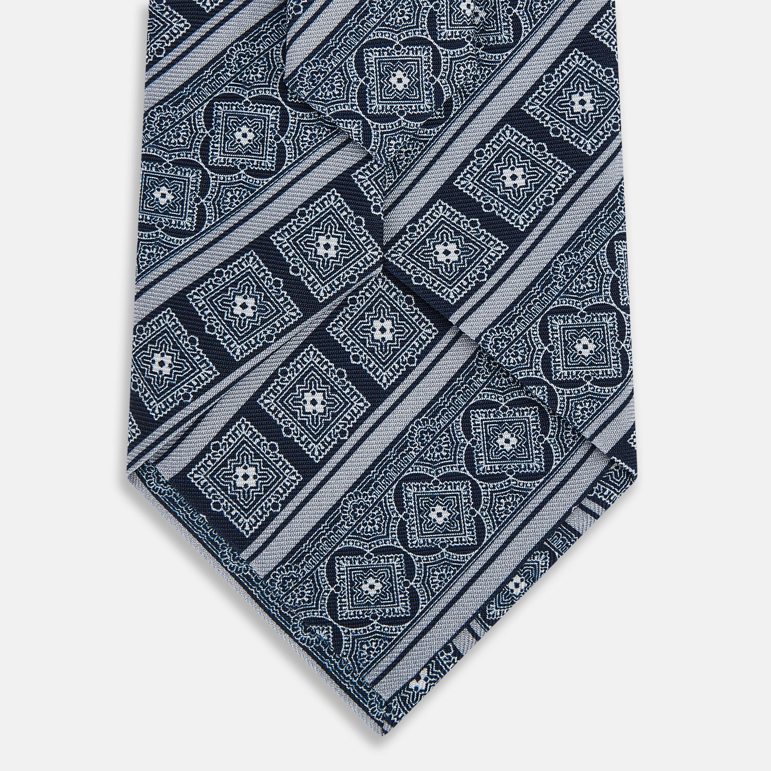 View 3 of product TIES 9.5CM TILE AND STRIPE PRINTED SILK NAVY OS