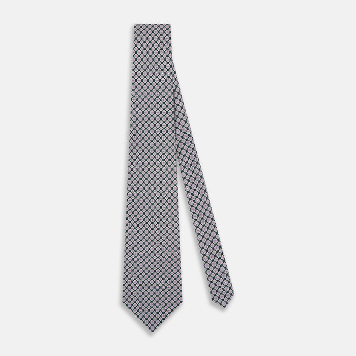 Purple and Forest Green Rosette Medallion Printed Silk Tie Image 1