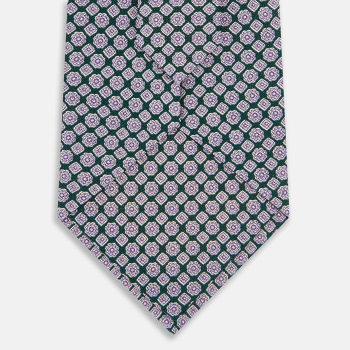 Purple and Forest Green Rosette Medallion Printed Silk Tie Image 2