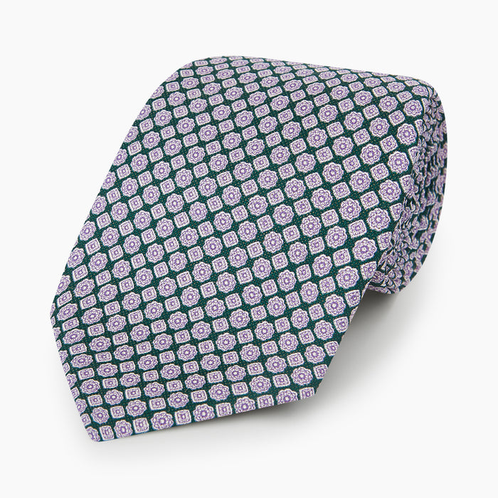 Purple and Forest Green Rosette Medallion Printed Silk Tie Image 4