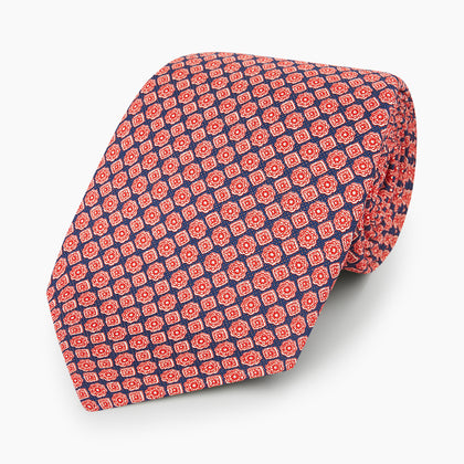 Tulip Red and Blue Rosette Medallion Printed Slik Tie Image 4