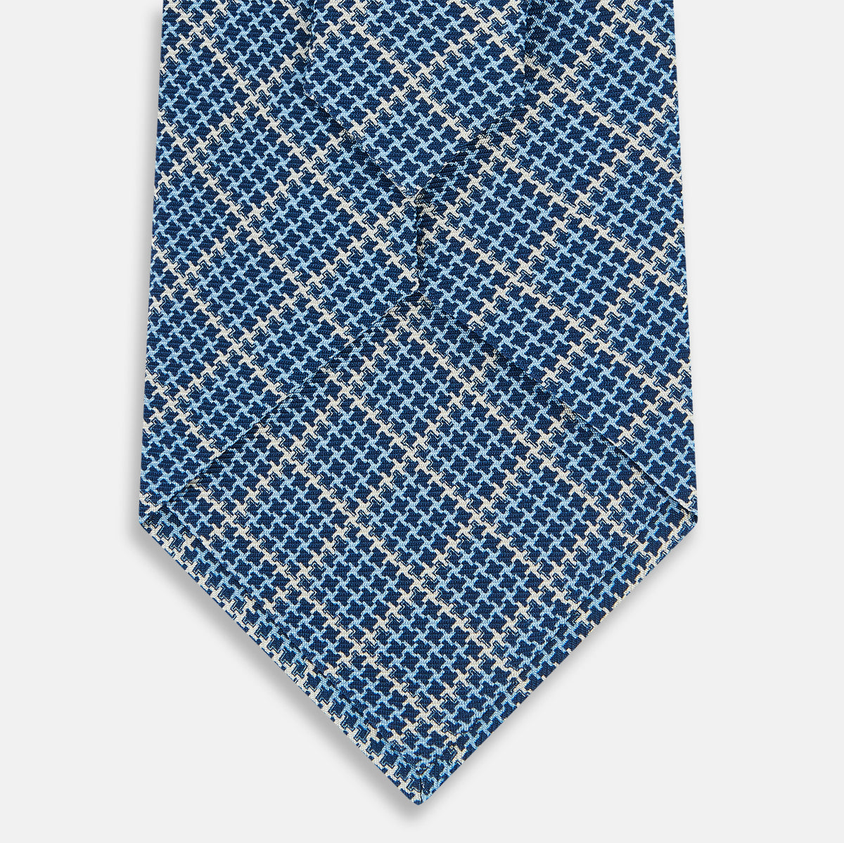 View 3 of product Light Blue Houndstooth Check Printed Silk Tie OS