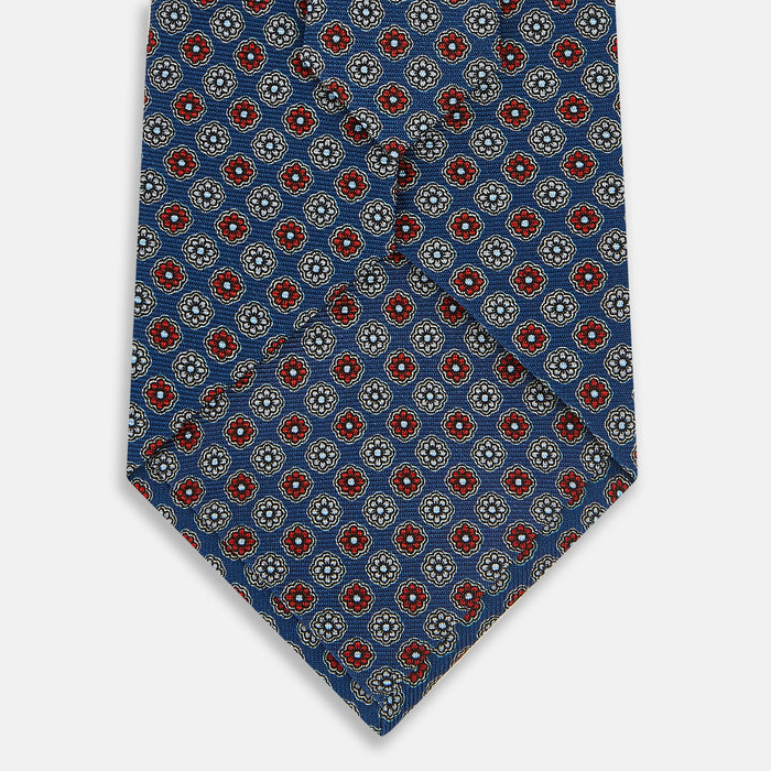 Azzurro Contrasting Rosette Medallion Printed Silk Tie Image 2