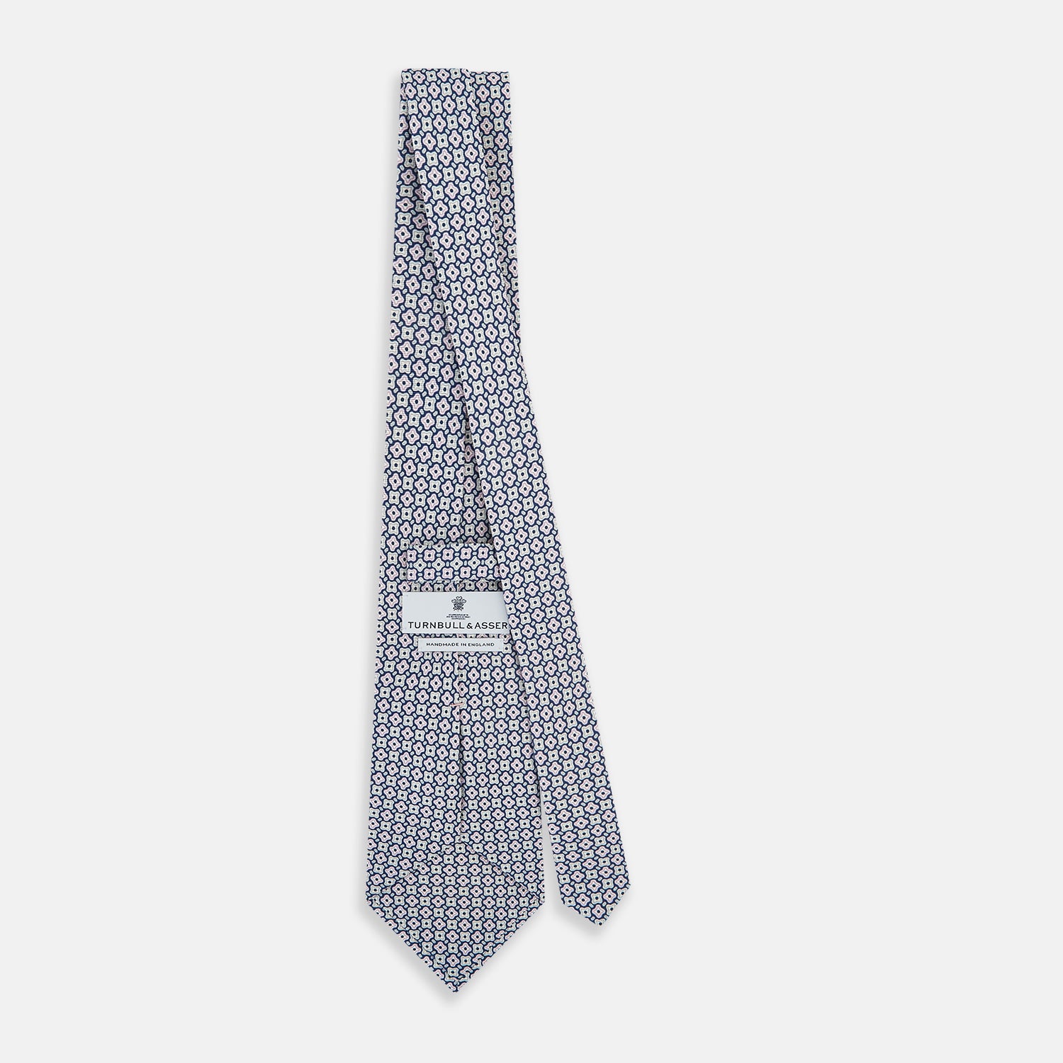 View 7 of product Pale Blue and Green Abstract Quatrefoil Foulard Printed Silk Tie OS