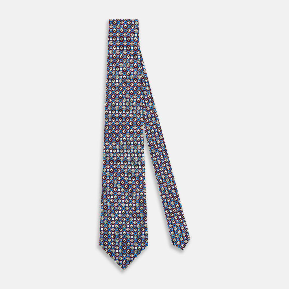 Tulip Red and Blue Abstract Quatrefoil Foulard Printed Silk Tie OS