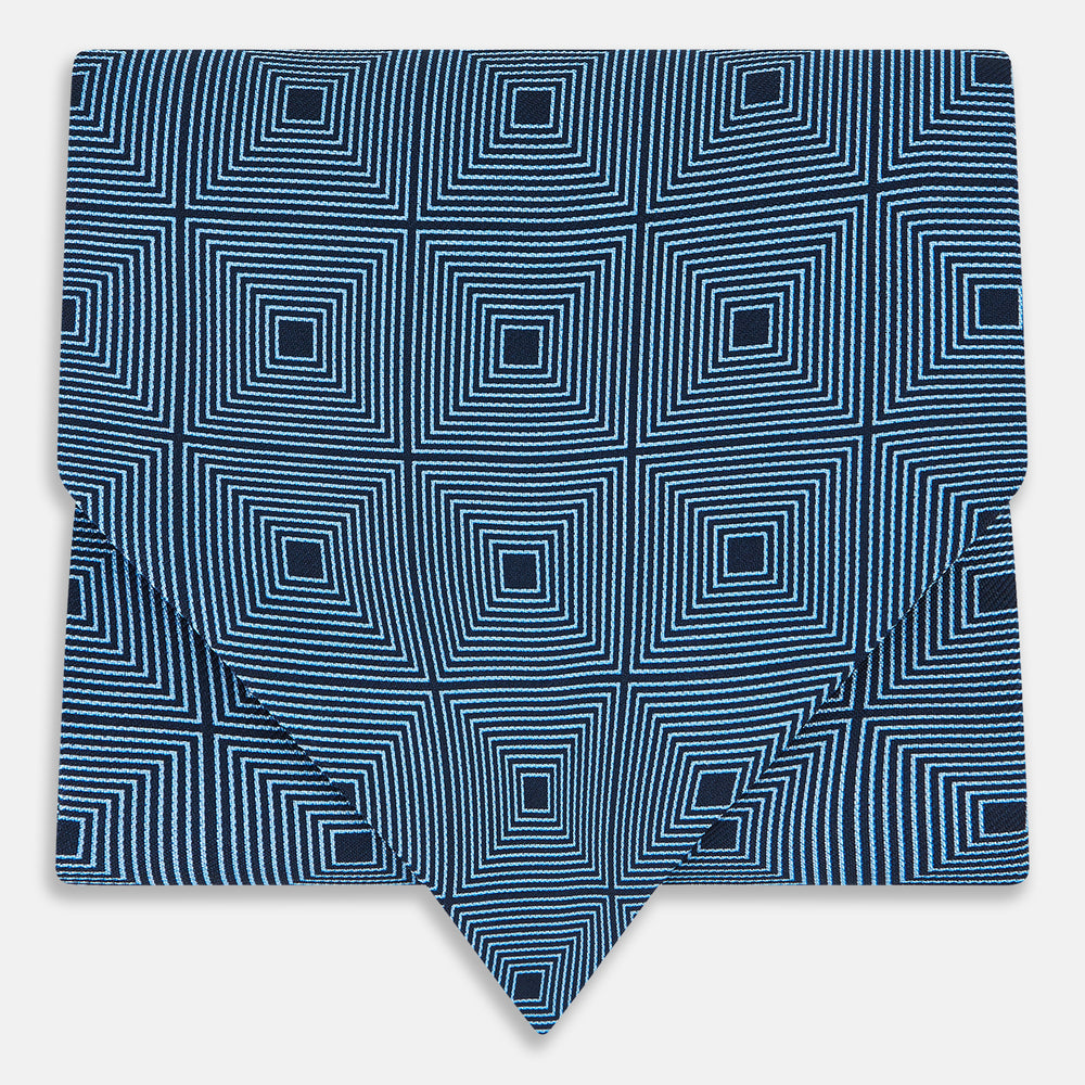 Blue and Navy Concentric Square Printed Silk Cravat