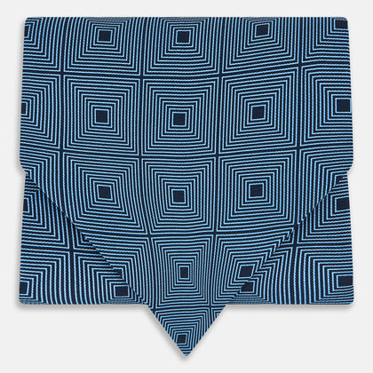Blue and Navy Concentric Square Printed Silk Cravat